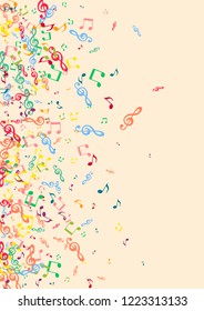 Musical background with notes on a pink background. Iridescent notes.