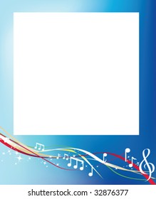 notas de fondo musical y giros en azul