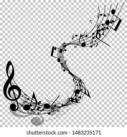 Musical Background With Notes. Transparency Grid Design. Vector Illustration.