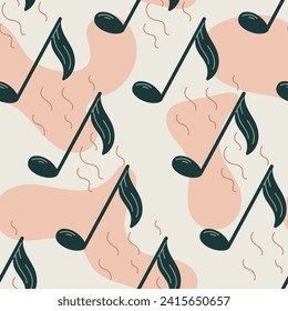 Musical background with notes, vector seamless pattern, flat style.