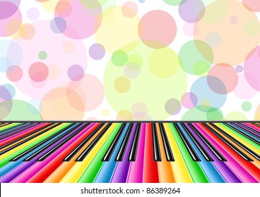 Musical background with a piano keyboard and bubbles