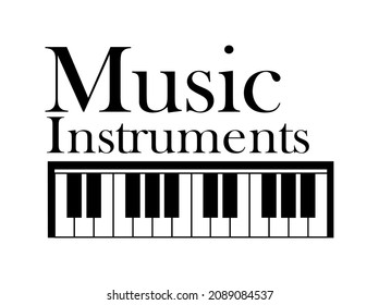 Musical background with piano keys and text, vector isolated on white.