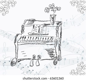 Musical background with piano and stave
