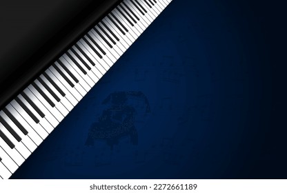 	
Musical background with realistic piano keyboard. Piano keys in isometric style. 3D piano keyboard. Musical instrument keyboard. Design elements for template of artistic music festival poster