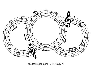 Musical background with round shapes and music notes, vector illustration.