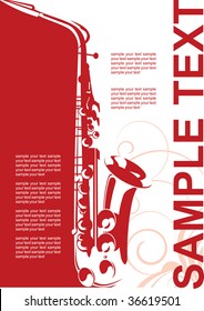 A musical background with a saxophone. Vector illustration for use as a filer or poster.