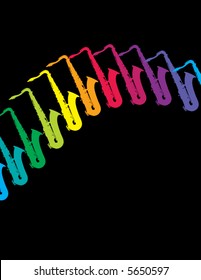 A musical background of saxophones in a  rainbow