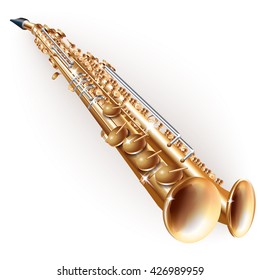 Musical background series. Classical aulochrome (soprano sax), isolated on white background. Vector illustration