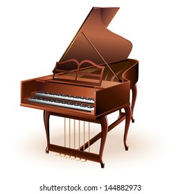 Musical background series. Classical clavecin, isolated on white background. Vector illustration