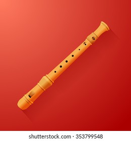 Musical background series. Classical flute, isolated on red background.