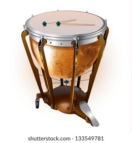 Musical background series. Classical timpani drum, isolated on white background