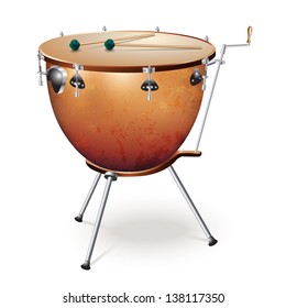 Musical background series. Classical timpani drum, isolated on white background. Vector illustration