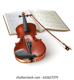 Musical background series. Classical violin, isolated on white background with musical notes. Vector illustration