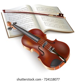 Musical background series. Classical violin, isolated on white background with musical notes. Vector illustration