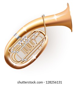 Musical background series. Classical Wagner tuba, isolated in white background. Vector illustration