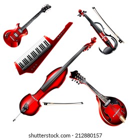 Musical background series. Set of electric instruments, isolated on white background. Vector illustration