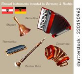Musical background series. Set of musical instruments invented in Germany & Austria. Vector Illustration