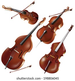 Musical background series. Set of string instruments, isolated on white background . Vector illustration 