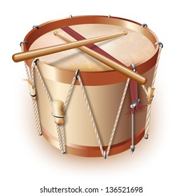 Musical background series. Traditional drum, isolated on white background. Vector illustration