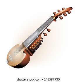 Musical background series. Traditional Indian sarod, isolated on white background. Vector illustration