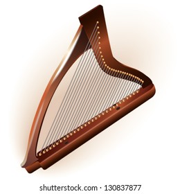 Musical background series. Traditional Irish (celtic) harp, isolated on white background