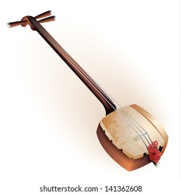 Musical background series. Traditional Japanese shamisen, isolated on white background