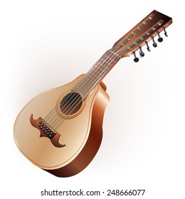 Musical background series. Traditional Spanish bandurria, isolated on white background. Vector illustration