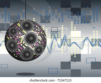 Musical  background  with speakers and disco abstract ball.