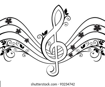 Fondo musical con un trébol y un patrón de flores