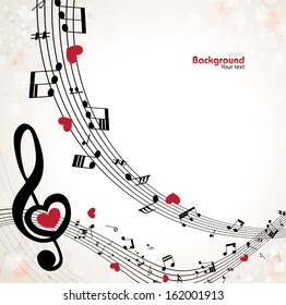 musical background with treble clef in the shape of heart