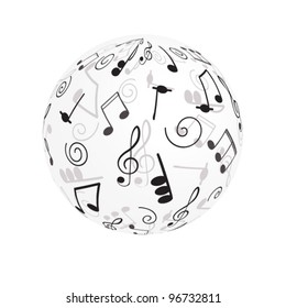 Musical ball. Treble clef and notes for your design on a white background.