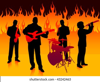 Musical Band in Hell Original Vector Illustration  Musical Band Ideal for Live Music Concept