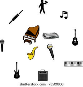 musical band instruments illustrations and symbols set