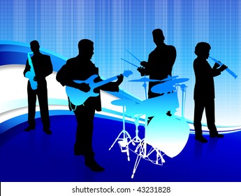 Musical Band on Abstract Blue Background Original Vector Illustration  Musical Band Ideal for Live Music Concept
