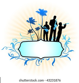 Musical Band on Abstract Tropical Frame Background Original Vector Illustration  Musical Band Ideal for Live Music Concept
