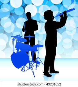 Musical Band on Lens Flare Background Original Vector Illustration  Musical Band Ideal for Live Music Concept