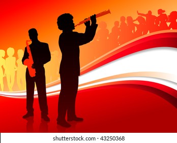 Musical Band on Red Abstract Background Original Vector Illustration  Music Player Ideal for Live Music Concept