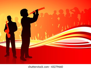 Musical Band on Red Abstract Background Original Vector Illustration  Music Player Ideal for Live Music Concept
