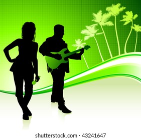 Musical Band on Tropical Green Background Original Vector Illustration  Musical Band Ideal for Live Music Concept