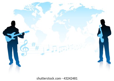 Musical Band on World Background Original Vector Illustration  Musical Band Ideal for Live Music Concept