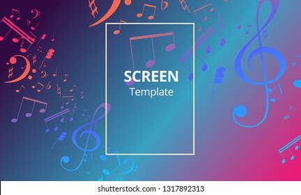 Musical banner with colored key notes. Abstract music background. Vector paper illustration.