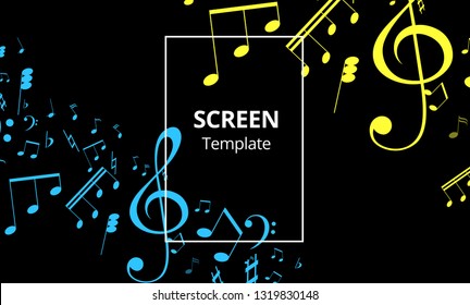 Musical banner with colored key notes. Abstract music background. Vector paper illustration.