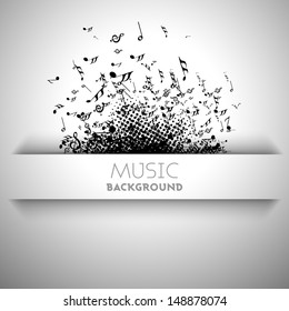 Musical banner, flyer, poster or background with musical notes. 