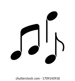 Musical black glyph icon. Traditional movie genre, artistic cinematography silhouette symbol on white space. Common film category with song and dance numbers. Music notes vector isolated illustration