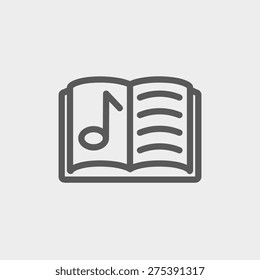 Musical book icon thin line for web and mobile, modern minimalistic flat design. Vector dark grey icon on light grey background.