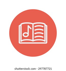 Musical book thin line icon for web and mobile minimalistic flat design. Vector white icon inside the red circle.