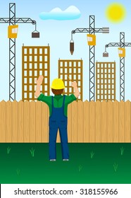 Musical builder, conductor directing tower crane