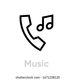 Musical call icon. Editable line vector. Vintage telephone and note symbol, melody single icon.