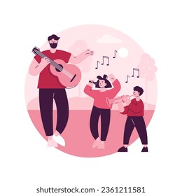 Musical camp abstract concept vector illustration. Young music talent, musical summer camp, singing course, playing instrument, final live performance, daily rehearsal on stage abstract metaphor.