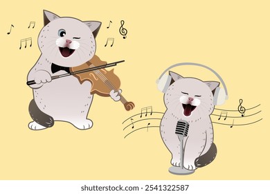 Musical Cat Duo Illustration for Music-Themed Art and Decor: Ideal for Stickers, Posters, and Craft Projects